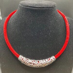 Leather Choker Red Leather Choker Handmade Brand New 16.5 inches long